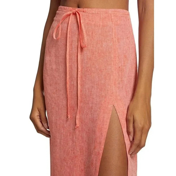 Matthew Burch Drawstring Midi Skirt in Red 1 Womens Linen - Picture 4 of 16